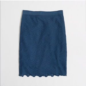 JCrew Blue Lace Scalloped Hem Pencil Skirt